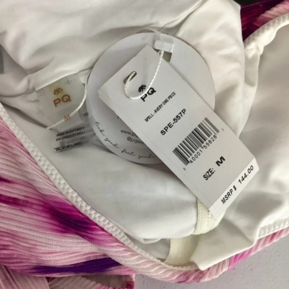 PQ Swim Spell Avery One Piece Swimsuit Pink Tie Dye Ribbed M - Picture 6 of 7